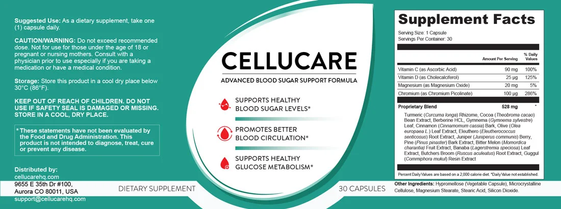 CelluCare Product Label